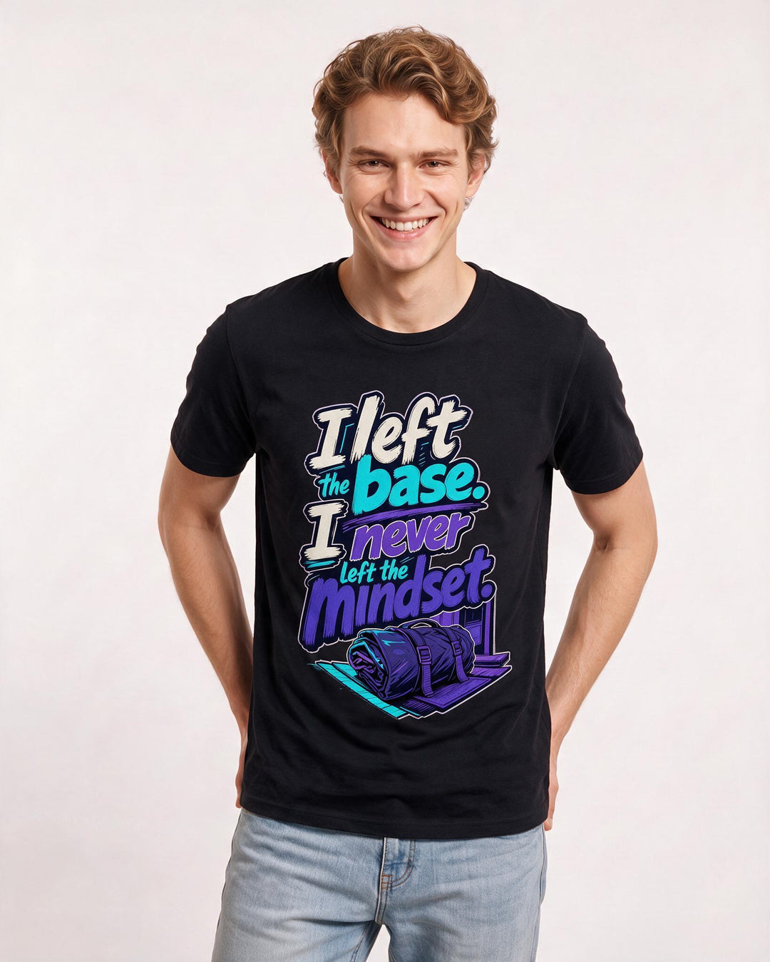 Veteran Men's Black T-Shirt – I left the base. I never left the mindset. product image 3