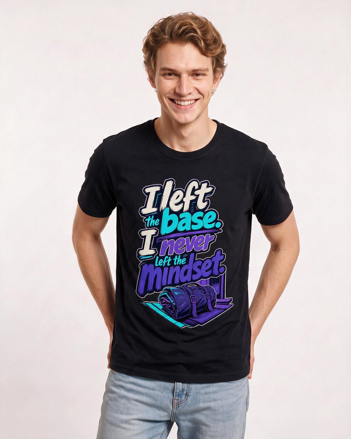 Veteran Men's Black T-Shirt – I left the base. I never left the mindset. product image 3