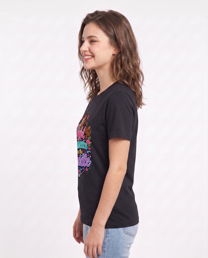 Joyful Moments in the Saddle Women's Black T-Shirt product image 3