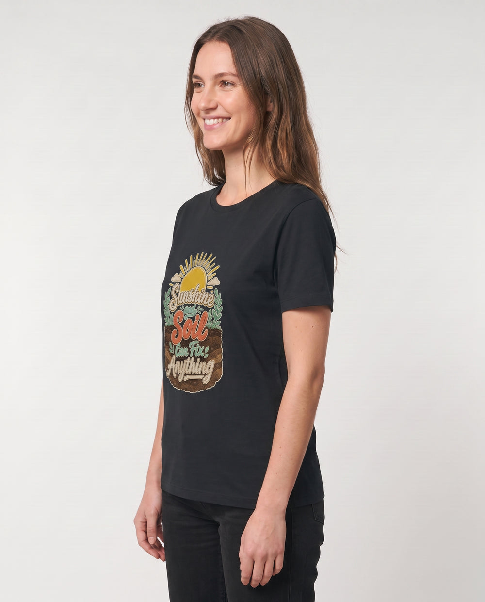 Sunshine And Soil Can Fix Anything Black T-Shirt mockup 2
