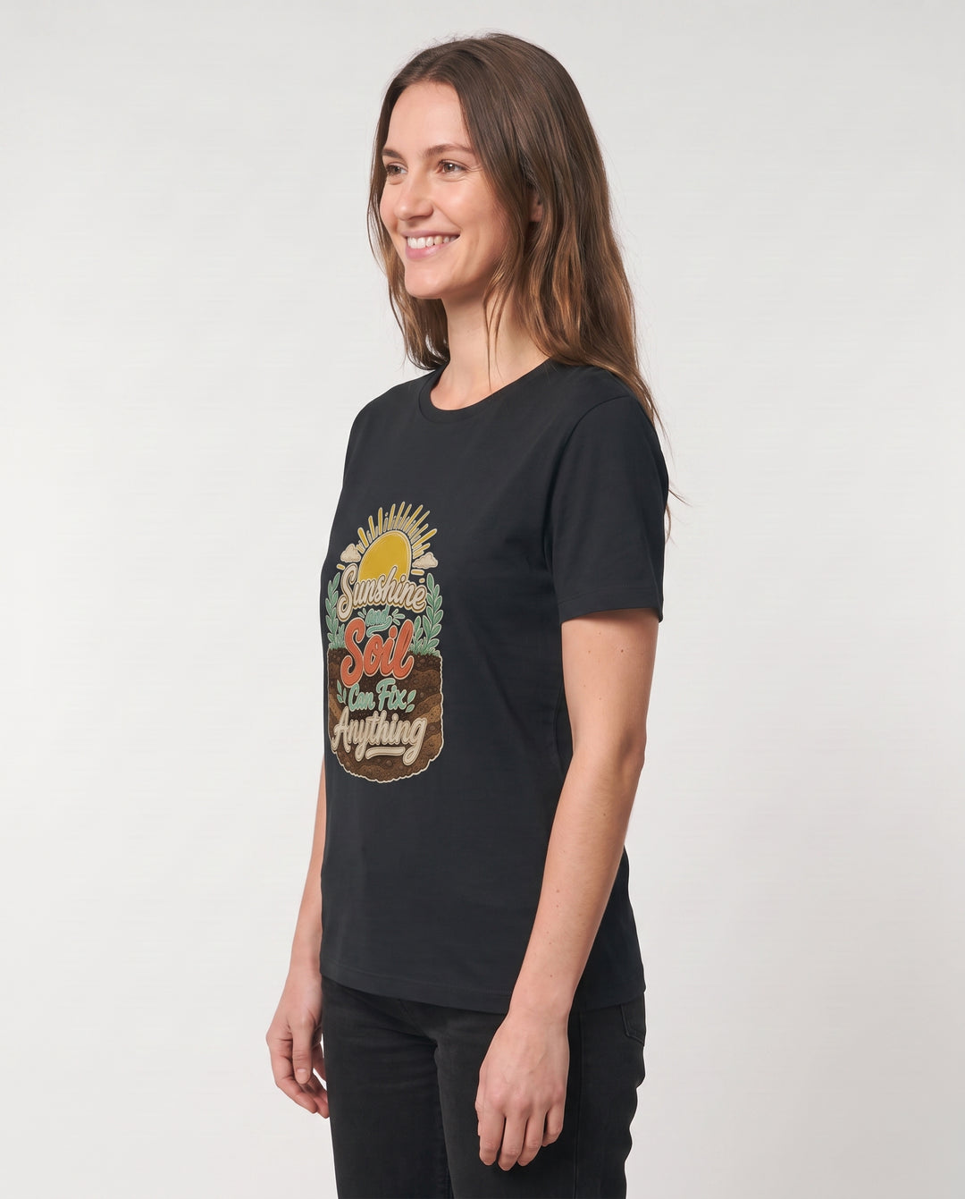 Sunshine And Soil Can Fix Anything Black T-Shirt mockup 2