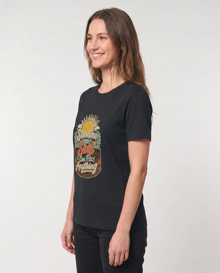 Sunshine And Soil Can Fix Anything Black T-Shirt mockup 2