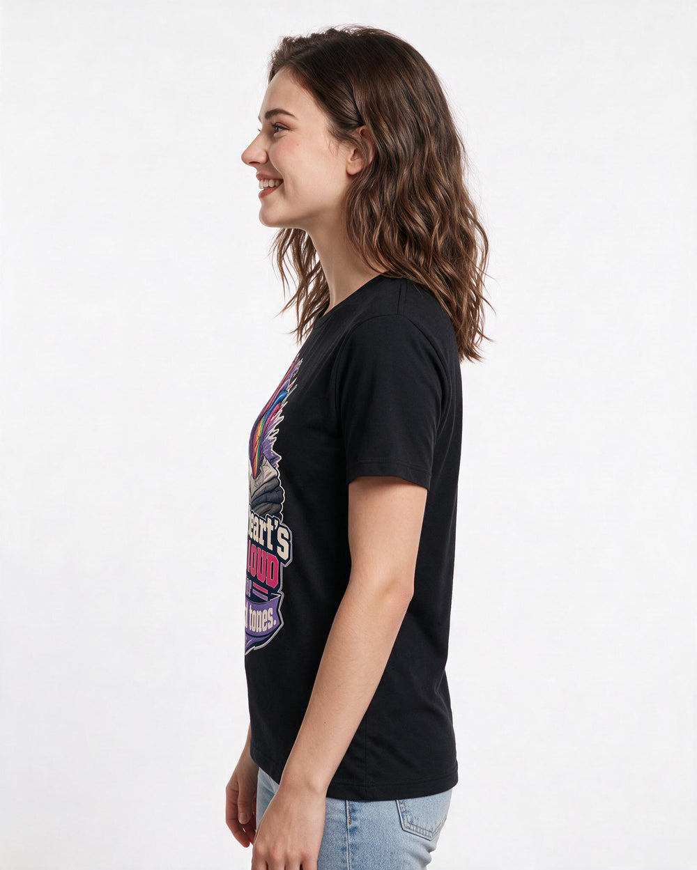 Pride Women's Black T-Shirt – My heart's too loud for neutral tones. product image 2