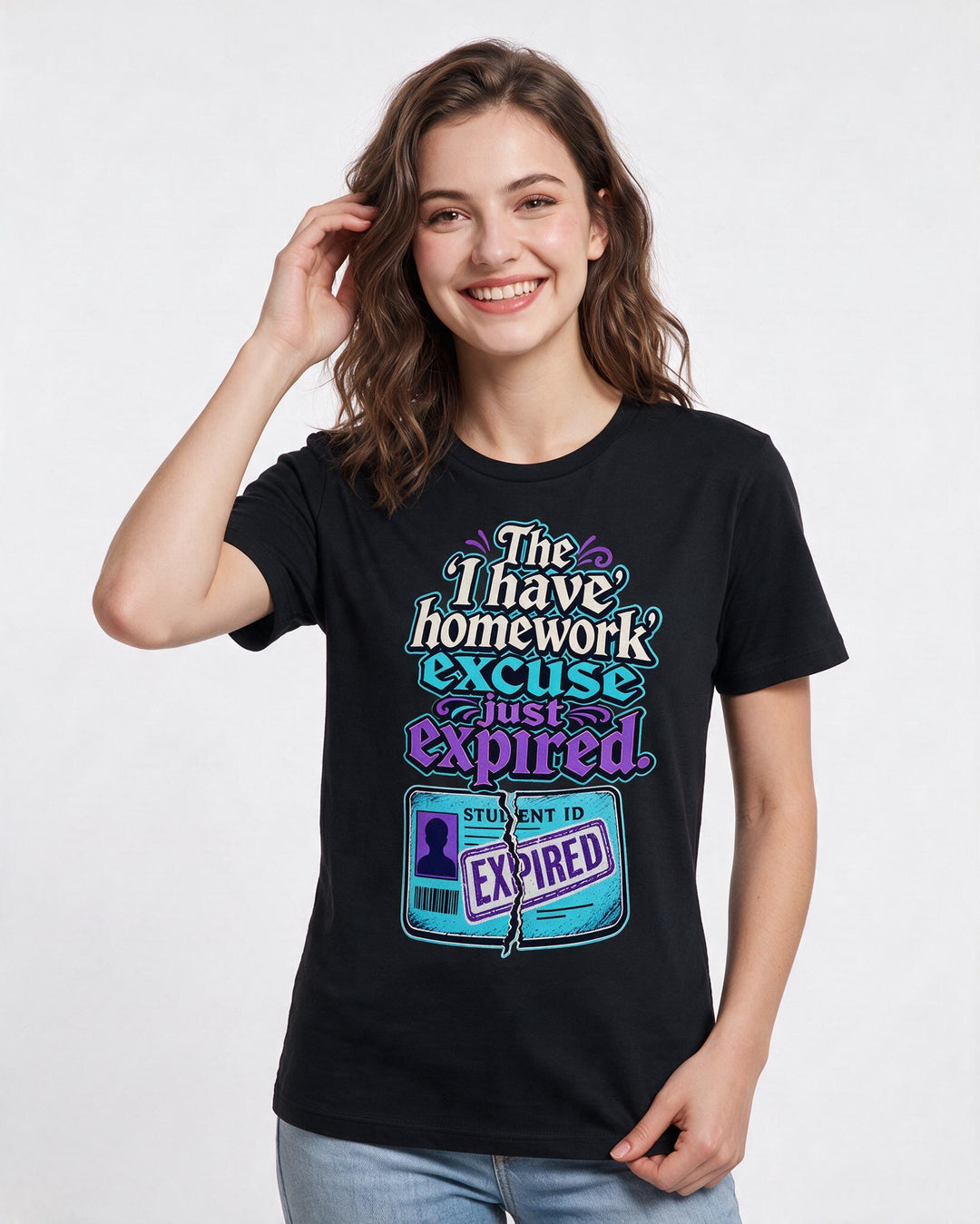 Graduation Women's Black T-Shirt – The 'I have homework' excuse just product image 3