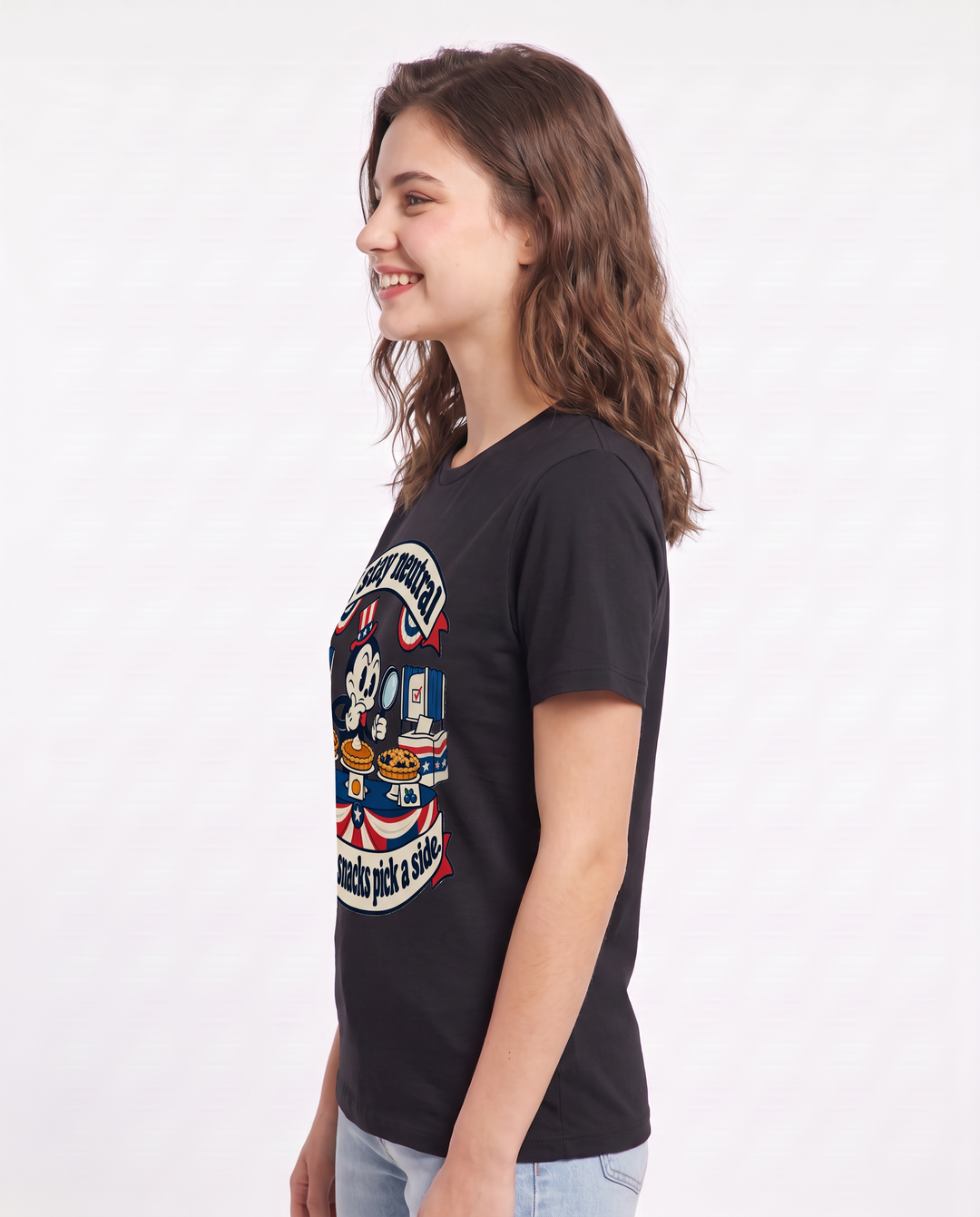 I stay neutral until the snacks pick a side. Women's Black T-Shirt product image 3