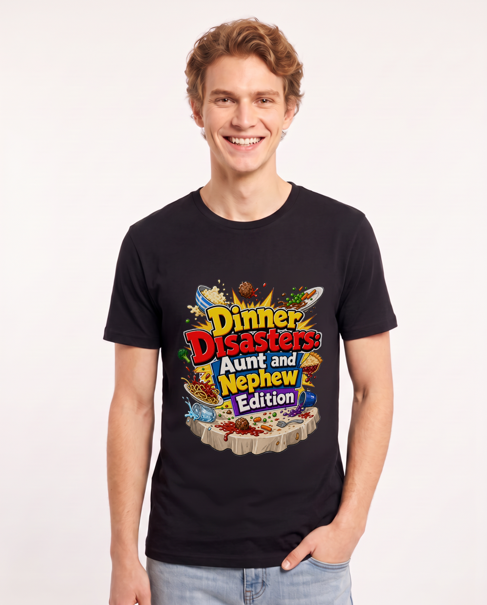 Dinner Disasters: Aunt and Nephew Edition Men's Black T-Shirt product image 2