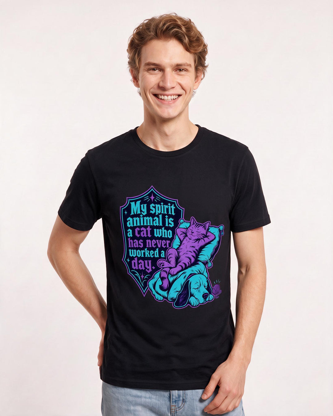 Graphic Men's Black T-Shirt - My spirit animal is a cat who has never product image 3
