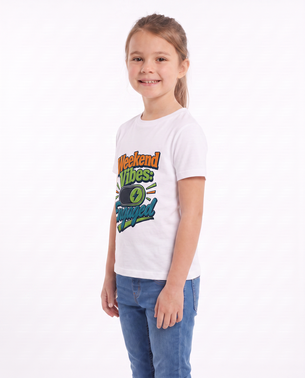 Weekend Vibes: Engaged White T-Shirt mockup 2