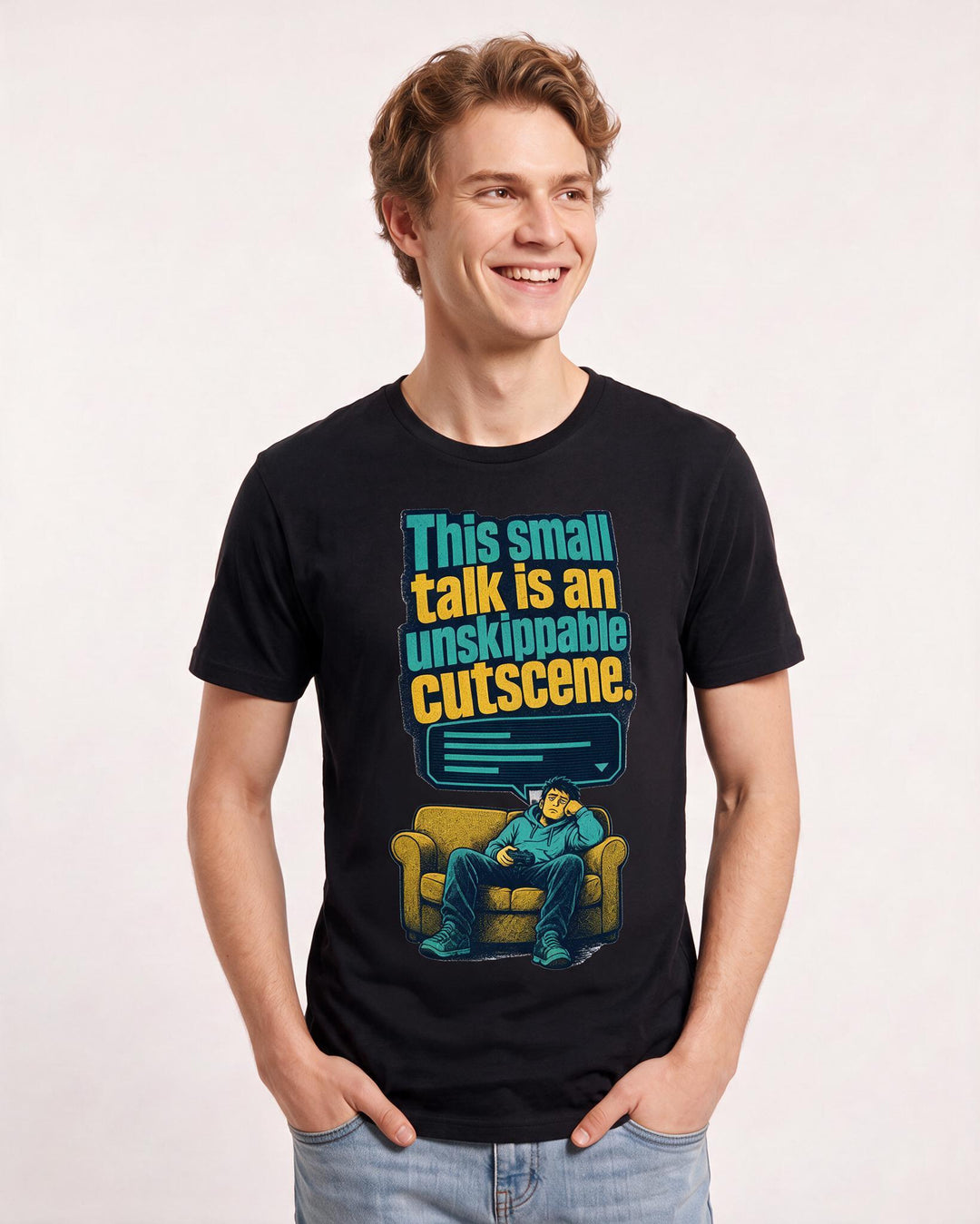 Gaming Men's Black T-Shirt – This small talk is an unskippable cutscene. product image 3