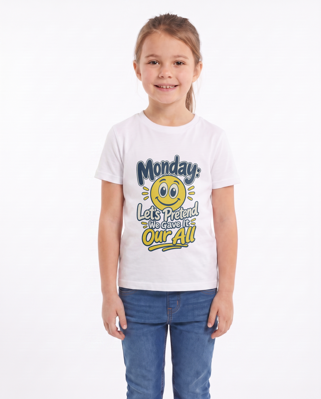 Monday: Let's Pretend We Gave It Our All White T-Shirt mockup 1