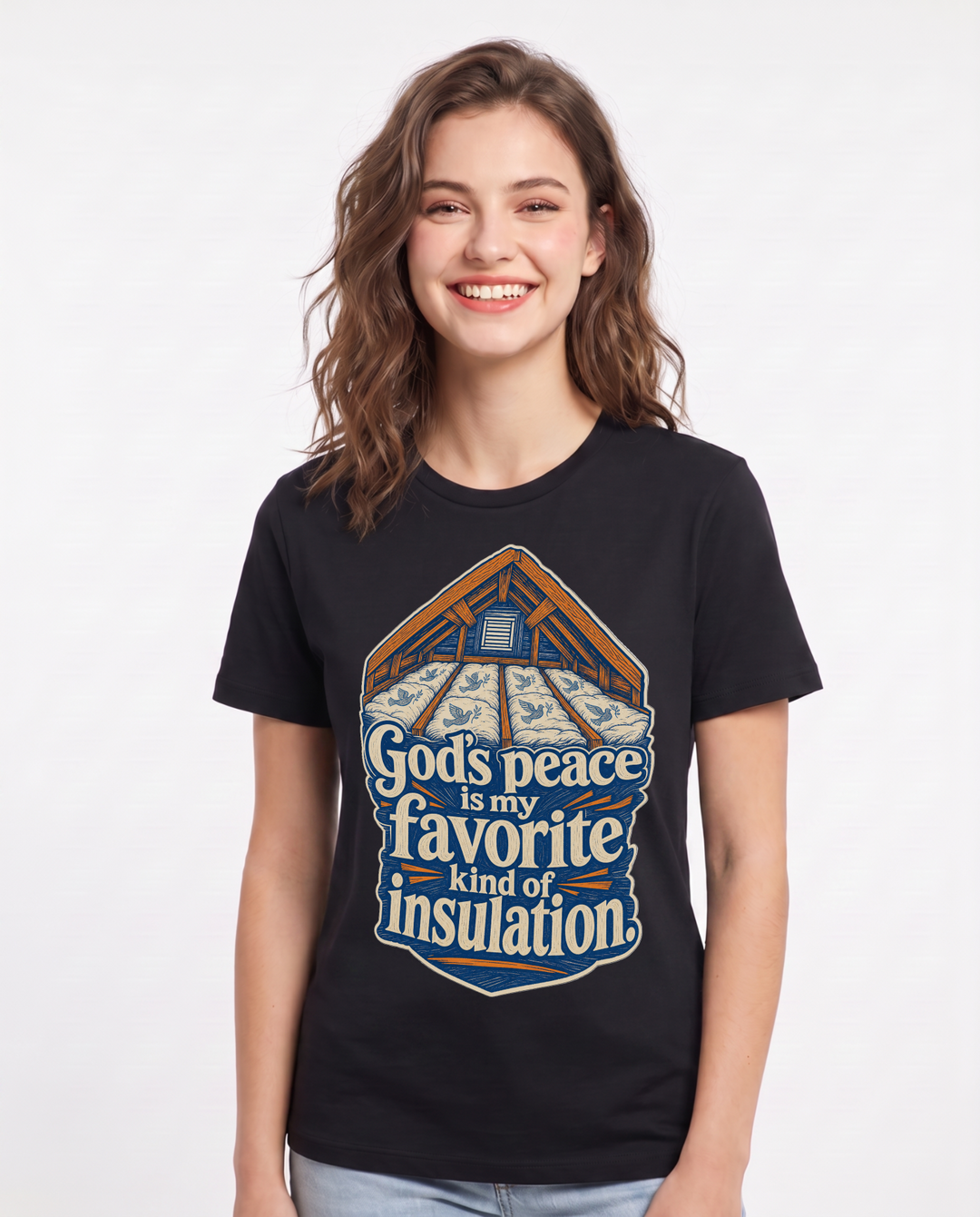 Christian Faith Women's Black T-Shirt – "God's peace is my favorite kind of insulation." product image 1