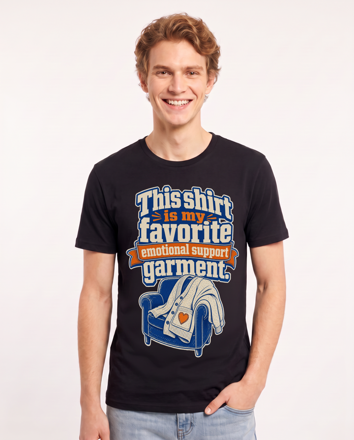 Funny Mom Men's Black T-Shirt – This shirt is my favorite emotional support garment. product image 1