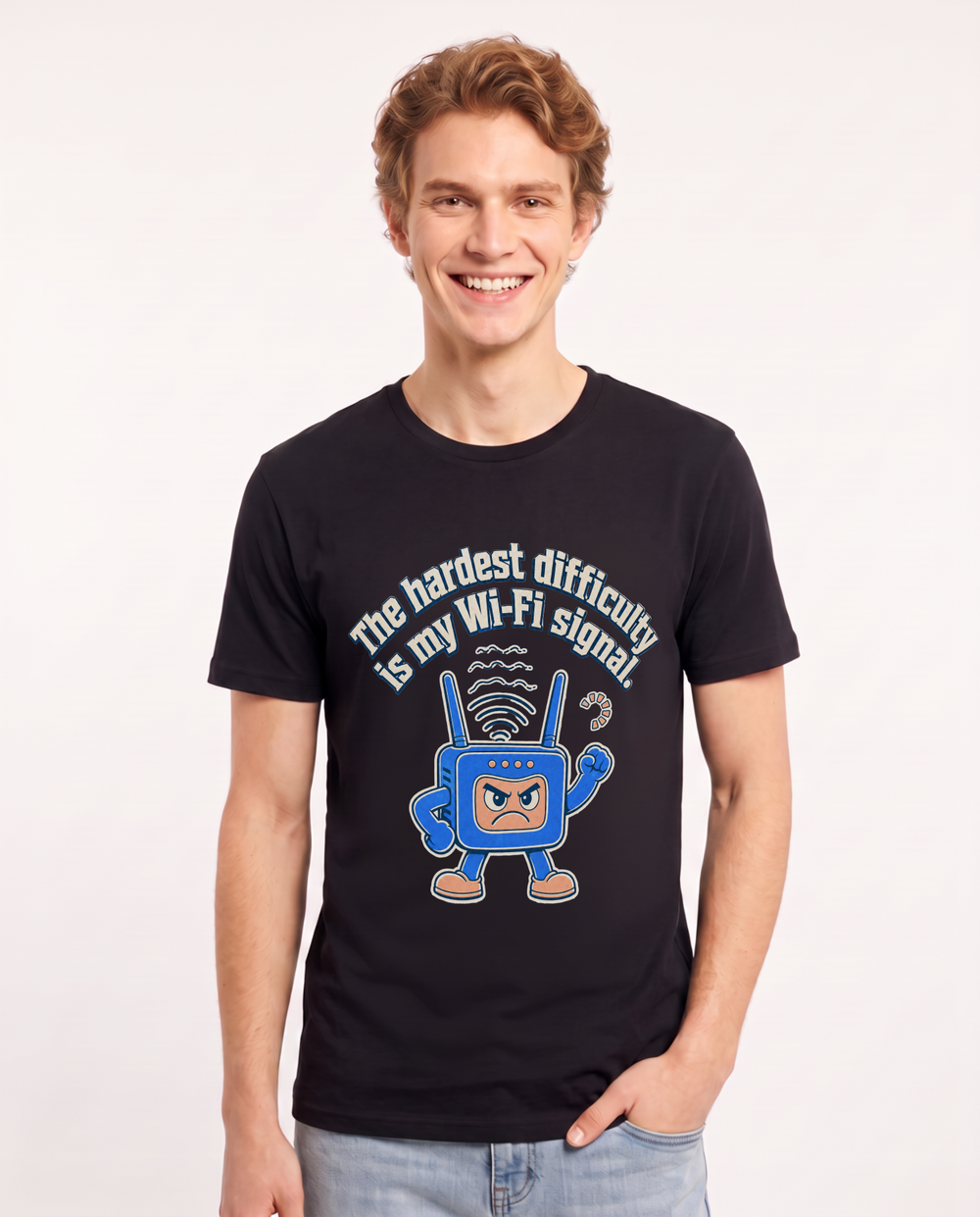 The hardest difficulty is my Wi-Fi signal. Men's Black T-Shirt product image 2
