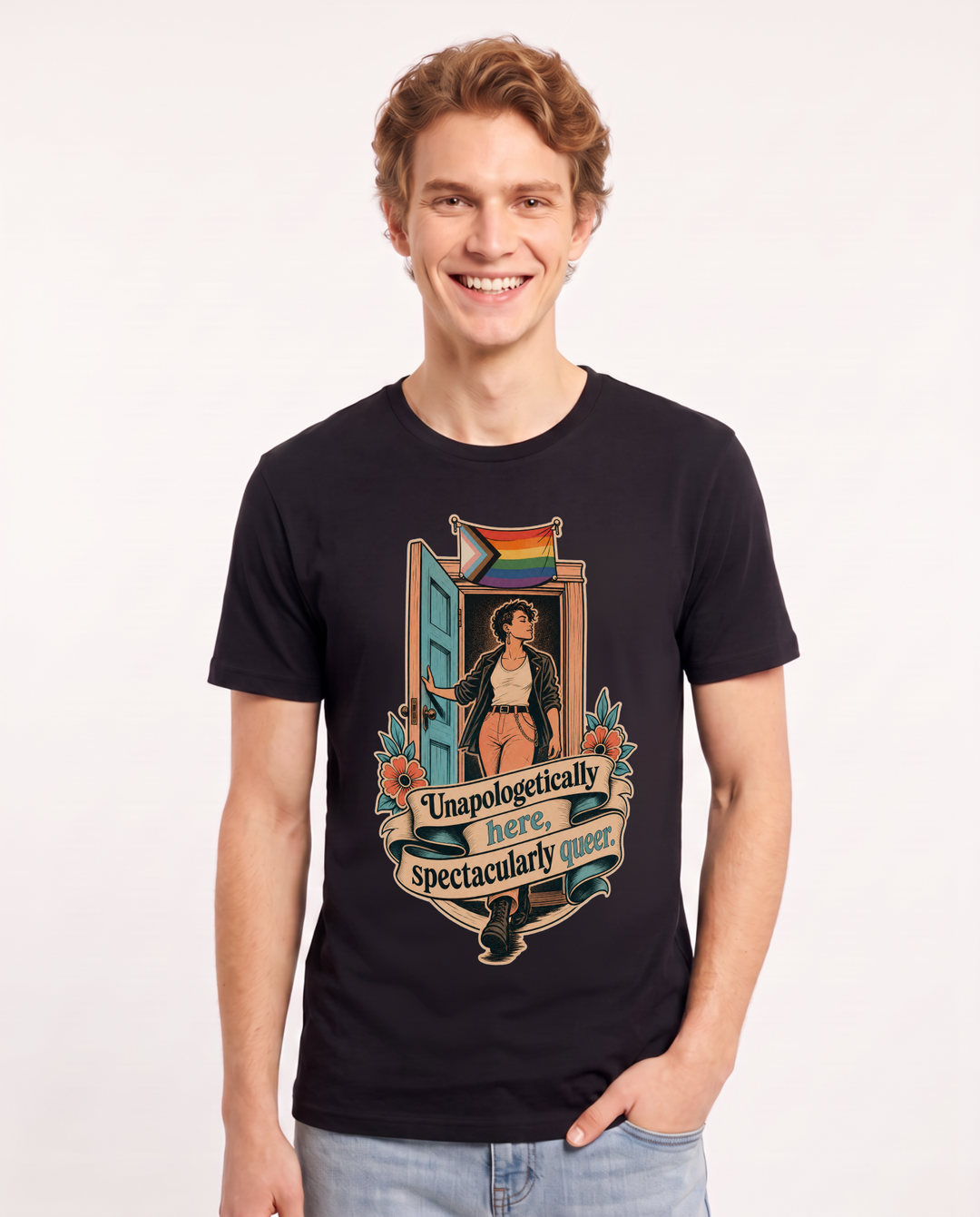 Pride Men's Black T-Shirt – Unapologetically here, spectacularly product image 1