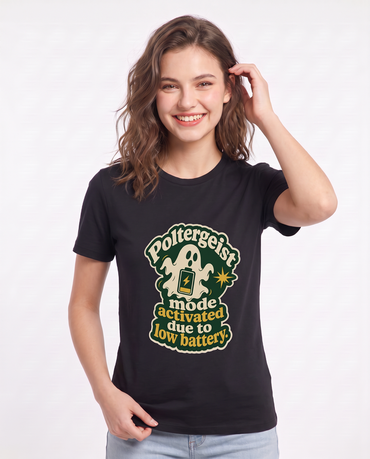 Halloween Women's Black T-Shirt - Poltergeist mode activated due to product image 3