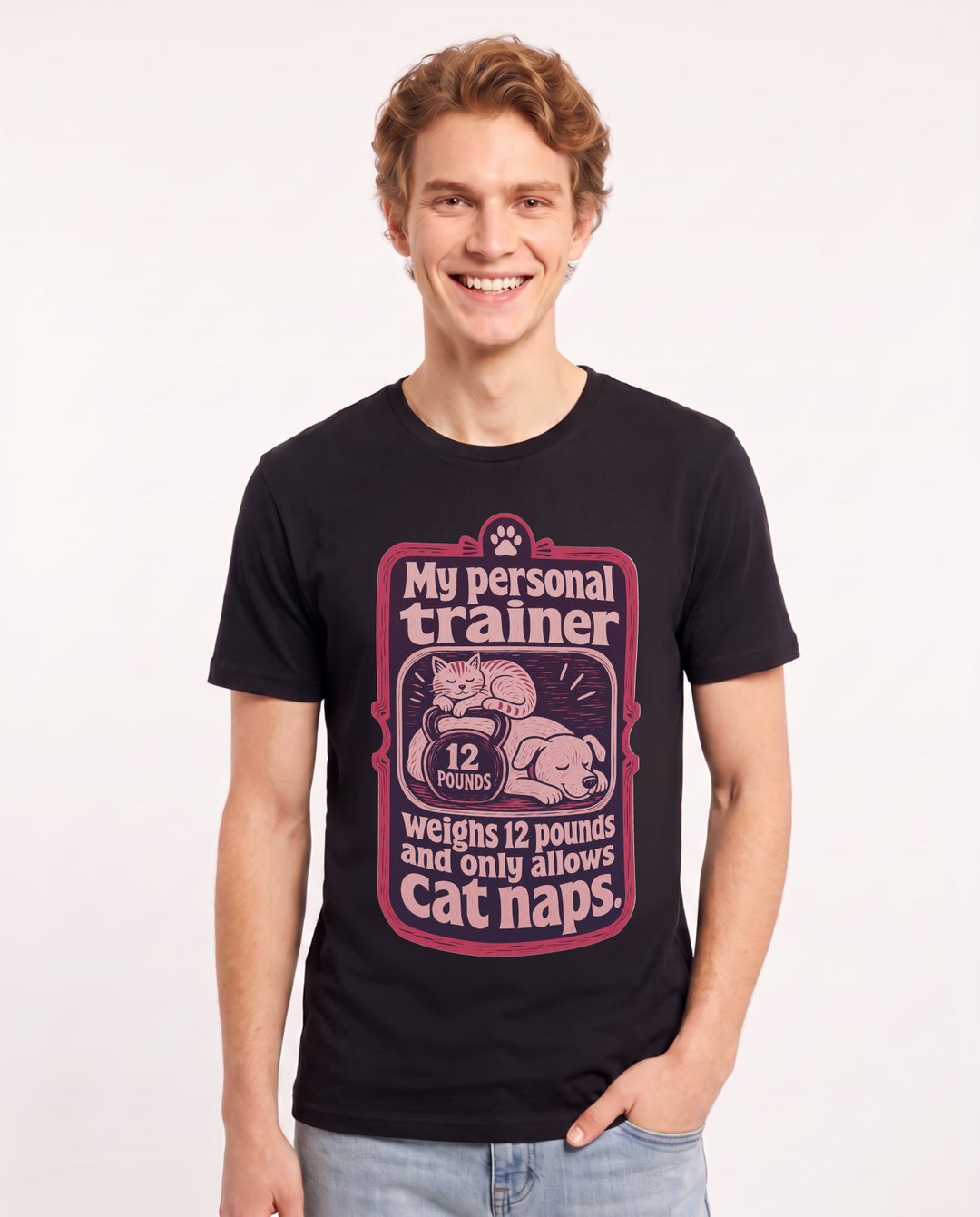 Graphic Men's Black T-Shirt - My personal trainer weighs 12 pounds and product image 1