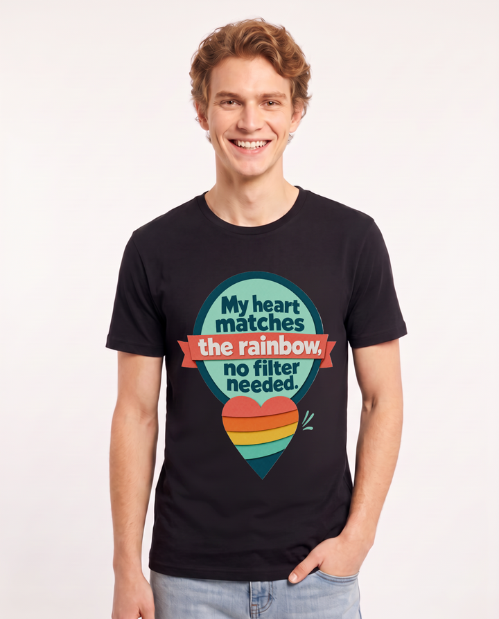 Graphic Men's Black T-Shirt - My heart matches the rainbow, no filter product image 1