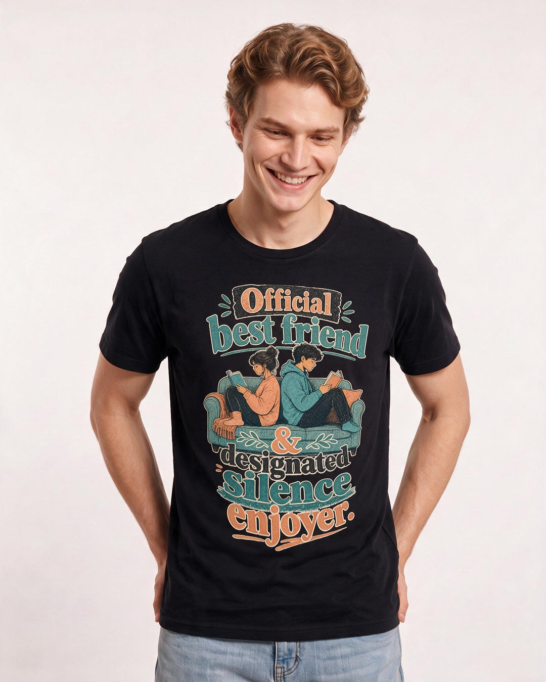 Funny Couples Men's Black T-Shirt – Official best friend & designated silence enjoyer. product image 3