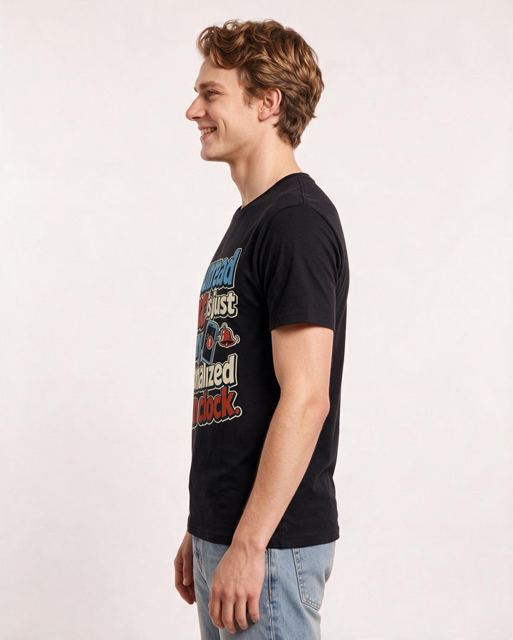 Funny Meme Men's Black T-Shirt – An unread text is just a tiny, personalized alarm clock. product image 2