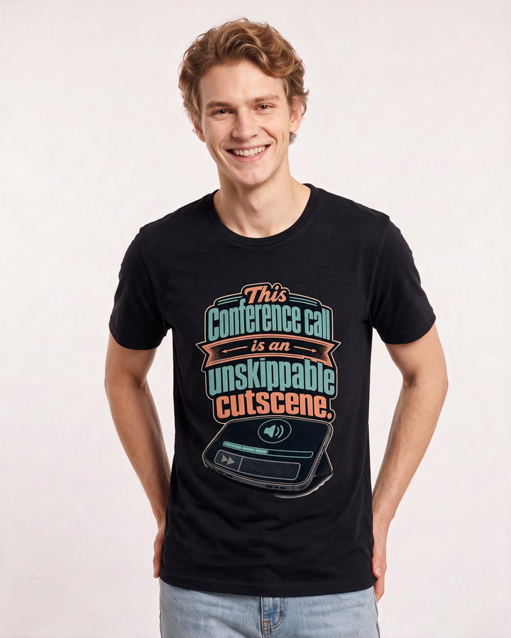 Gaming Men's Black T-Shirt – This conference call is an unskippable cutscene. product image 3