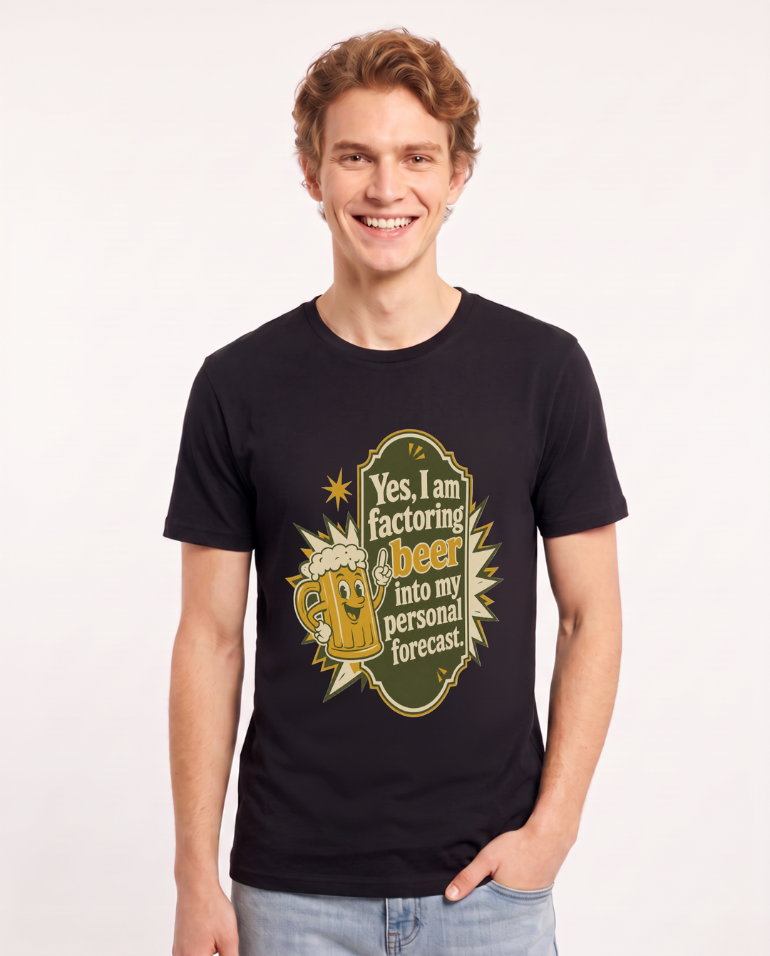 Funny Beer Men's Black T-Shirt - Yes, I am factoring beer into my product image 1