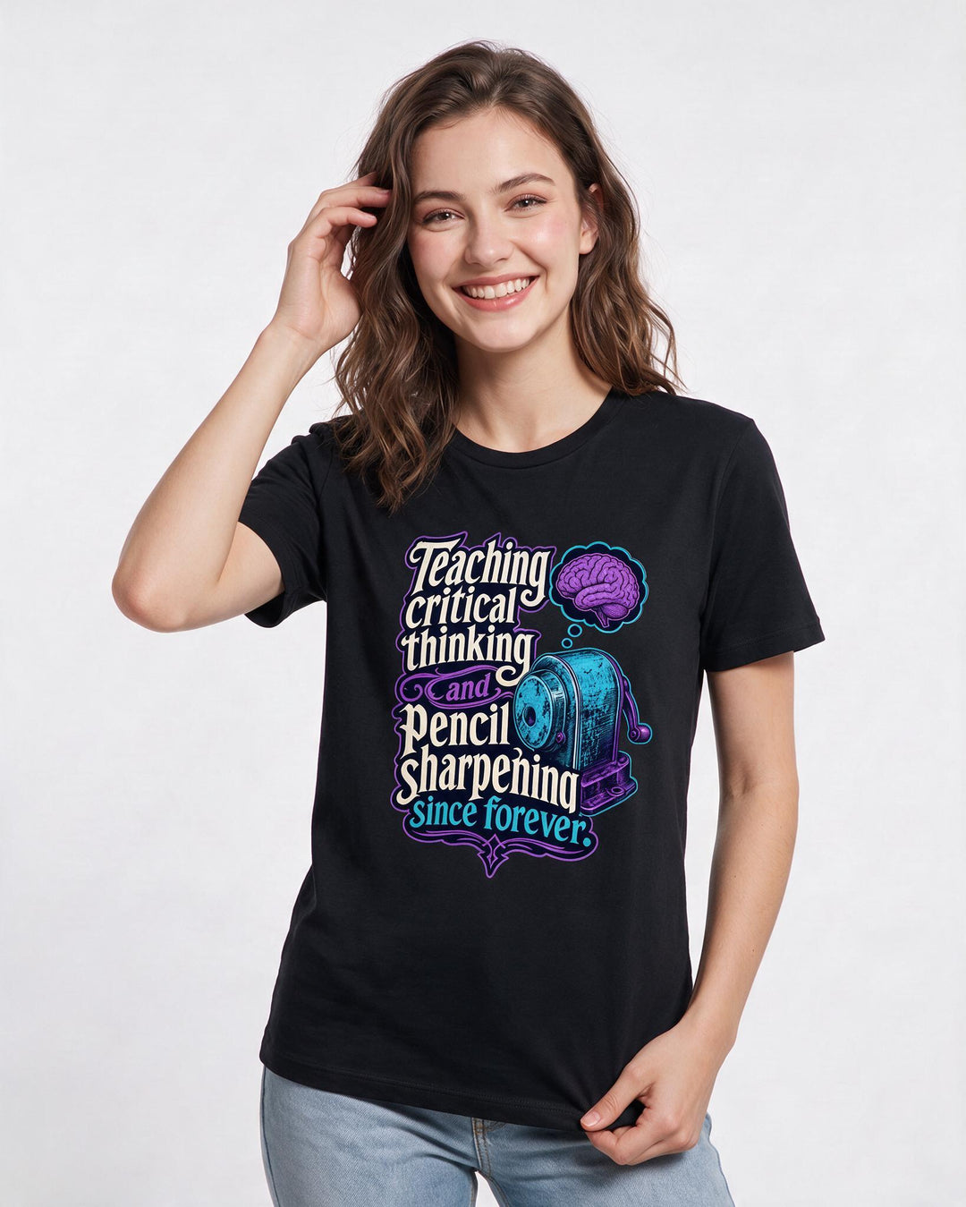 Teacher Women's Black T-Shirt – Teaching critical thinking and pencil sharpening since forever. product image 3