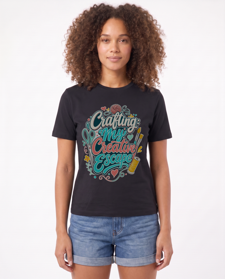 Crafting: My Creative Escape Black T-Shirt mockup 1