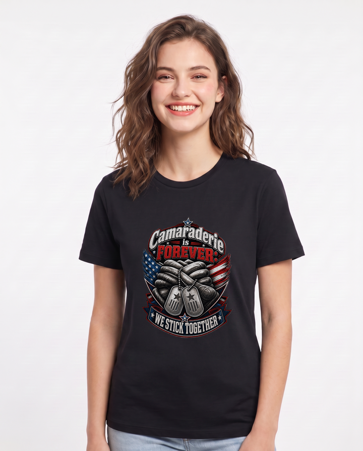 Camaraderie is Forever: We Stick Together Women's Black T-Shirt product image 2