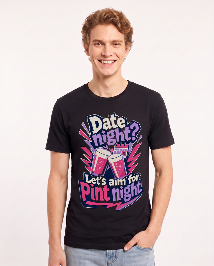 Funny Beer Men's Black T-Shirt – Date night? Let's aim for pint night. product image 1