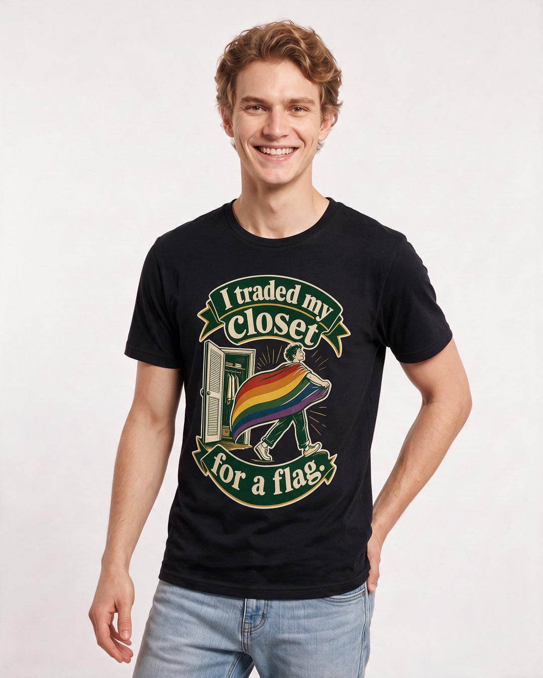 Pride Men's Black T-Shirt – I traded my closet for a flag. product image 3