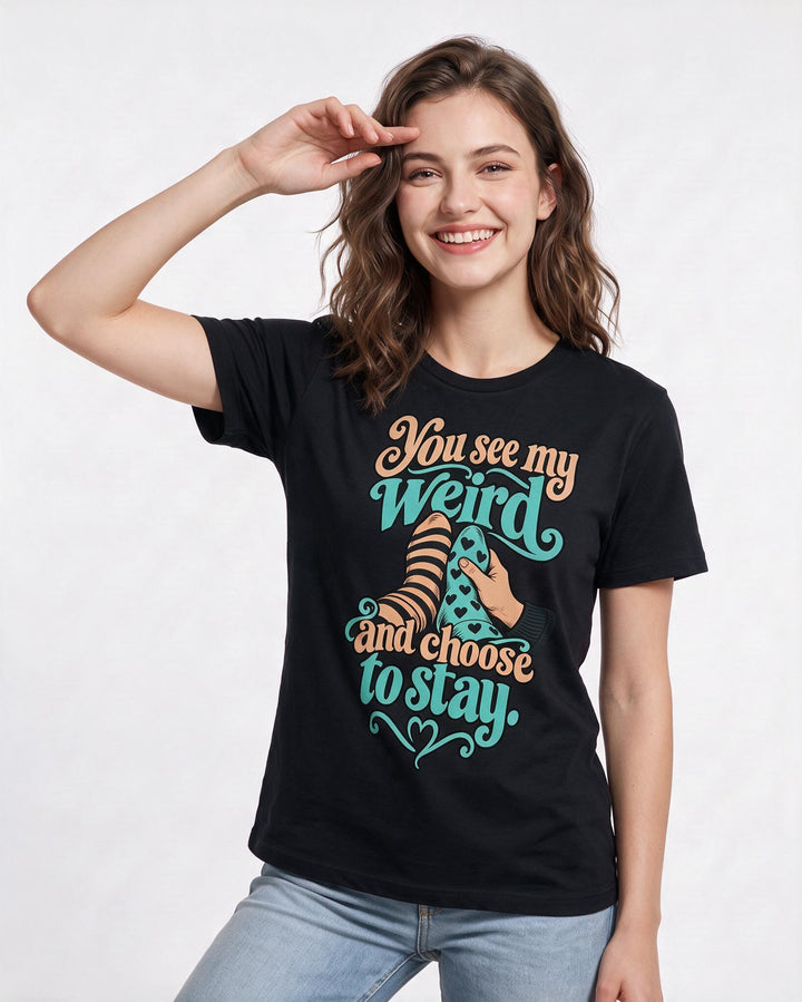 Couples Black T-Shirt for Women – Everyday Expression Graphic Tee product image 1