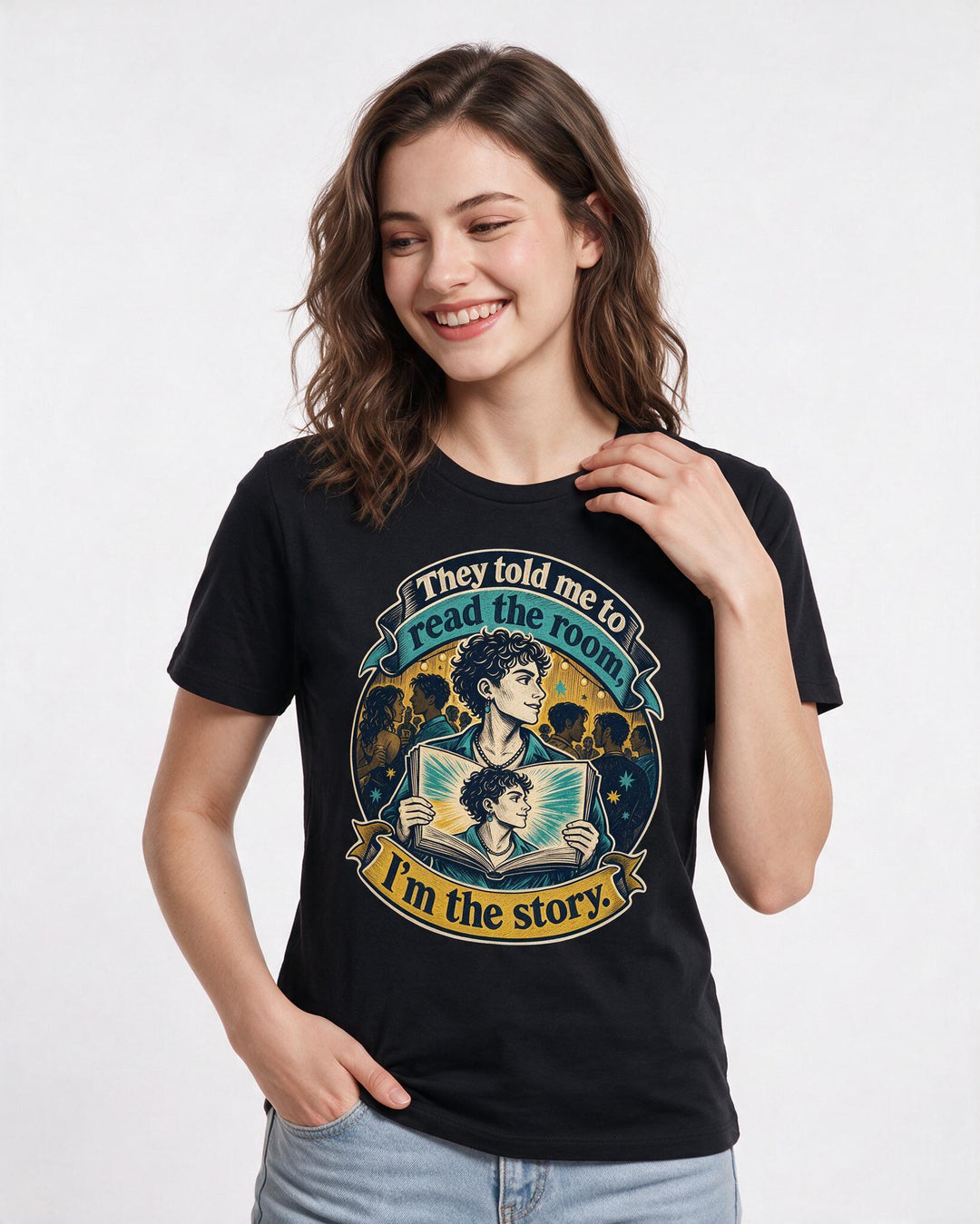 Pride Women's Black T-Shirt – They told me to read the room, I'm the story. product image 3
