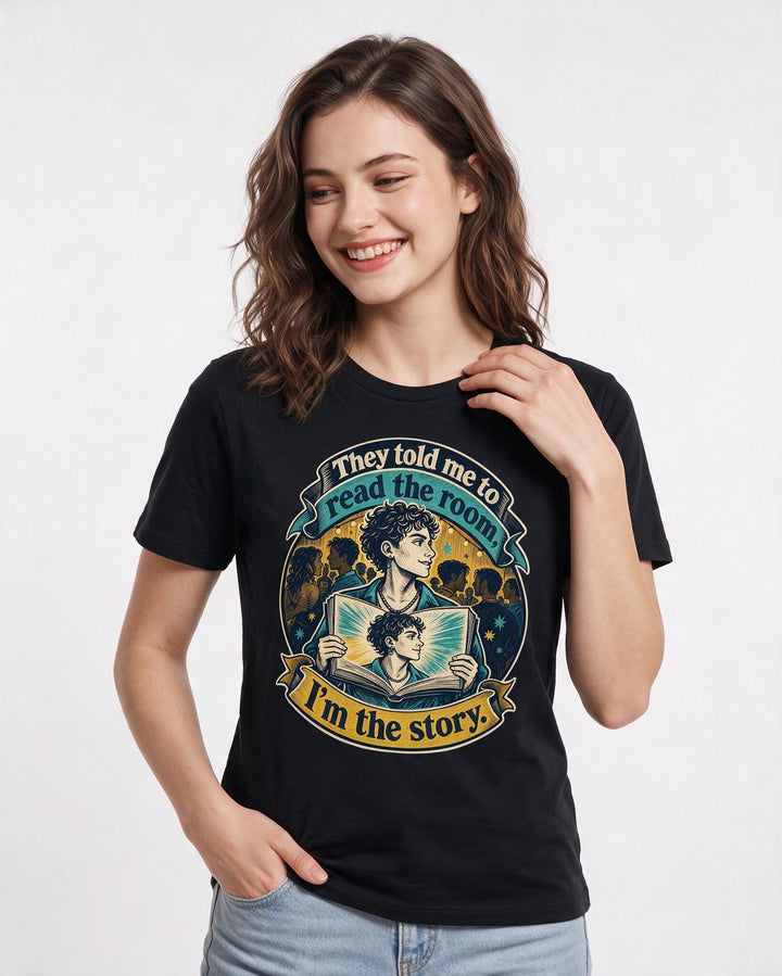Pride Women's Black T-Shirt – They told me to read the room, I'm the story. product image 3