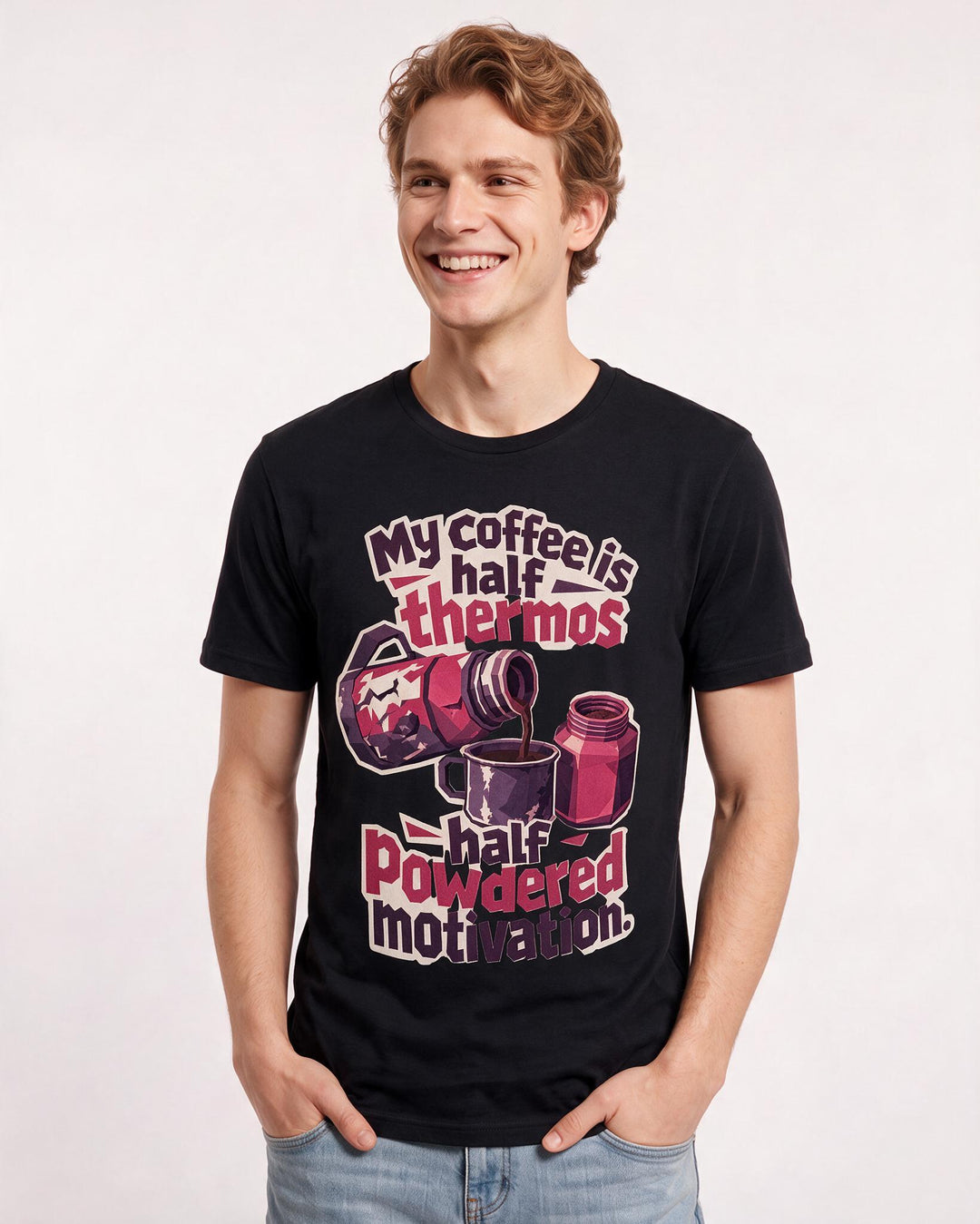 Hunting Men's Black T-Shirt – My coffee is half thermos, half powdered motivation. product image 3