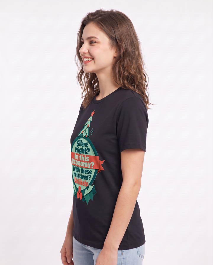 Christmas Women's Black T-Shirt - Silent night? In this economy? With product image 2