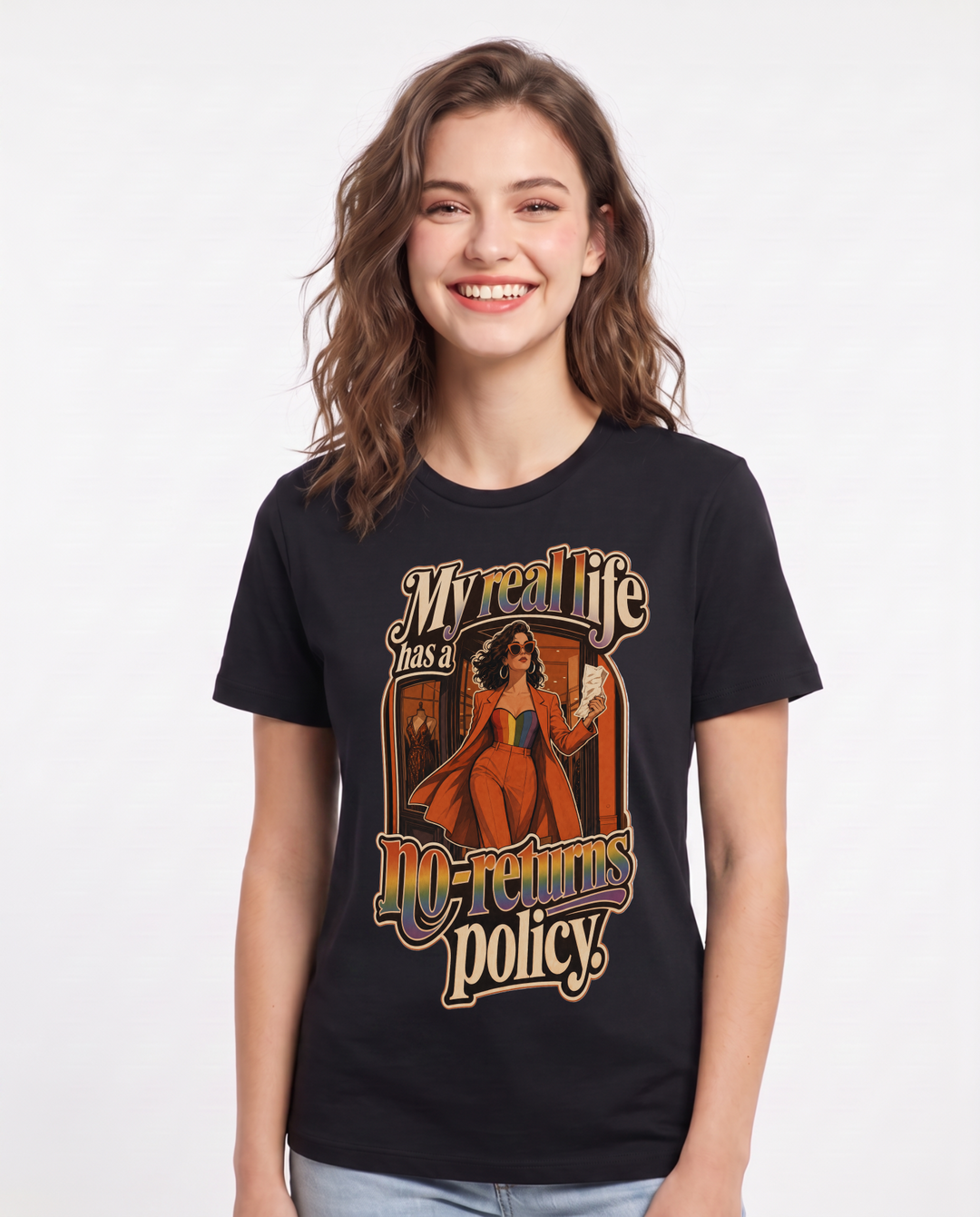 Pride Women's Black T-Shirt – My real life has a no-returns policy. product image 1