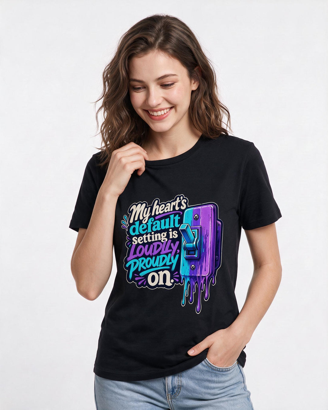 Pride Women's Black T-Shirt – My heart's default setting is loudly, product image 3