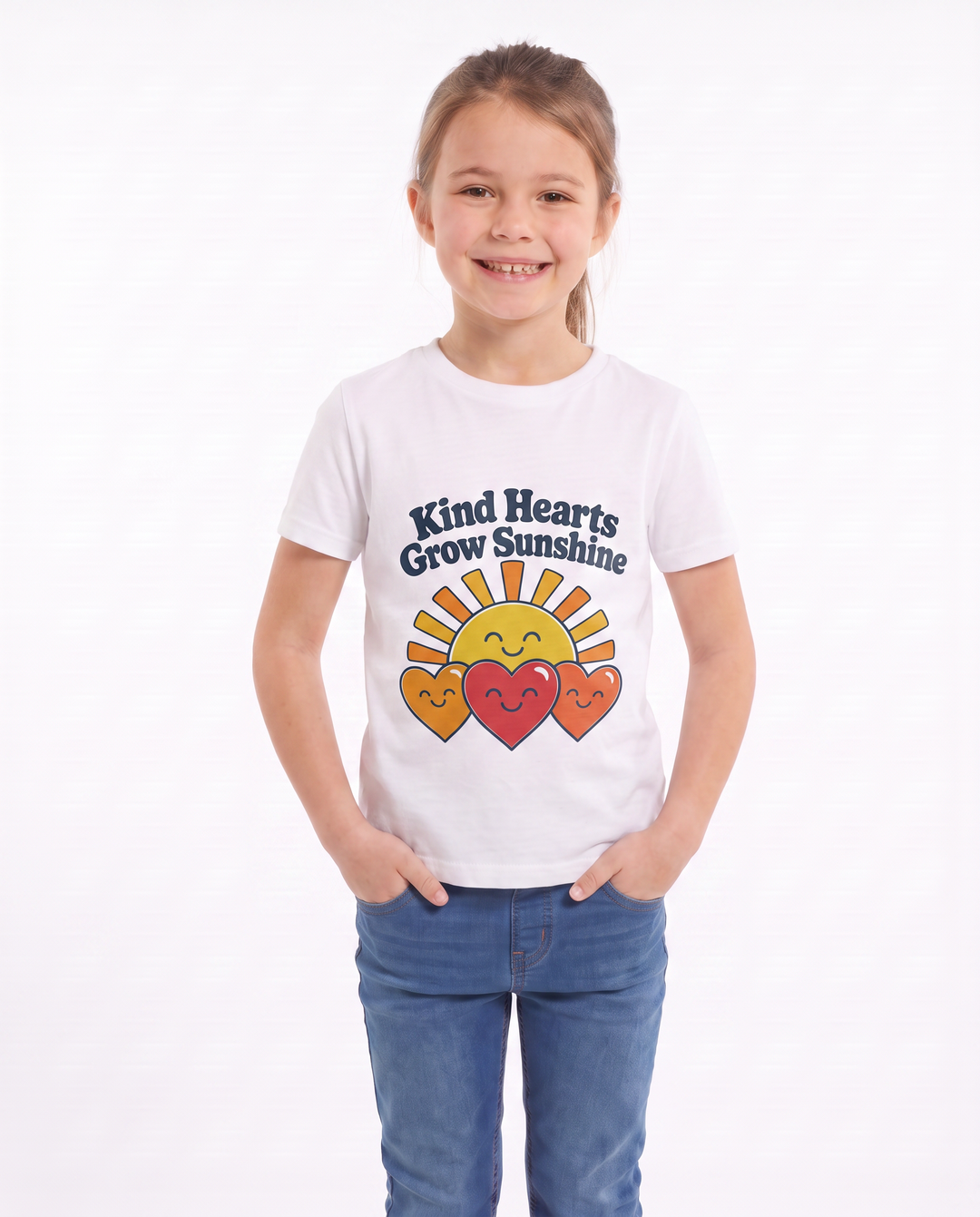 Kind Hearts Grow Sunshine White T-Shirt mockup 3