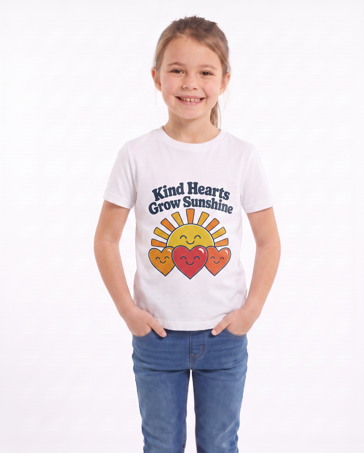 Kind Hearts Grow Sunshine White T-Shirt mockup 3