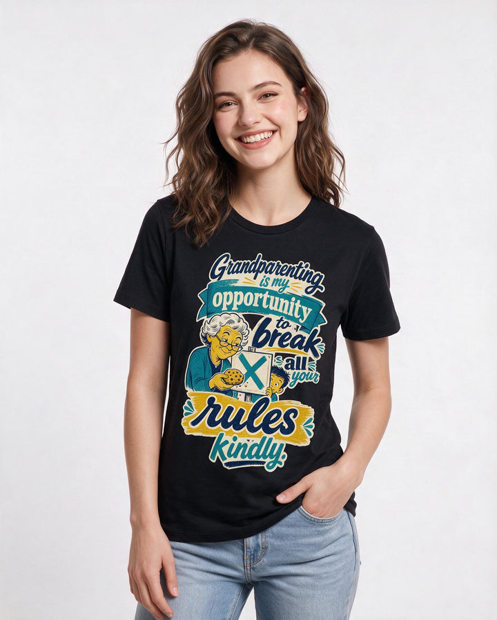 Grandparent Women's Black T-Shirt – Grandparenting is my opportunity to break all your rules kindly product image 3