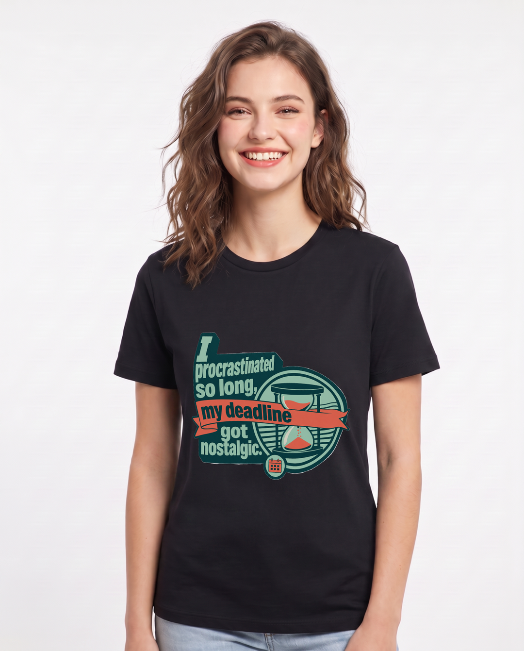 Graphic Women's Black T-Shirt - I procrastinated so long, my deadline product image 1