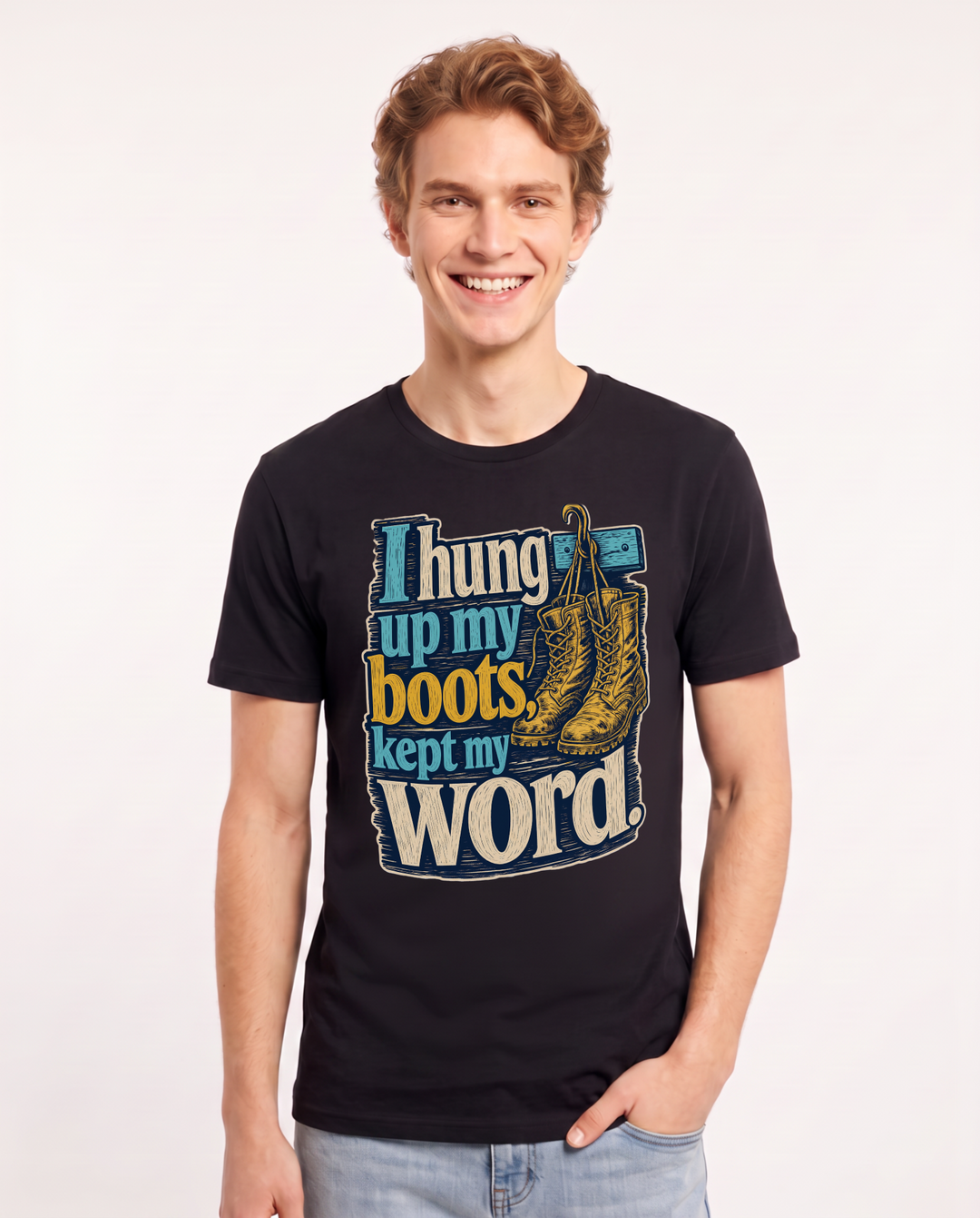 Veteran Men's Black T-Shirt – I hung up my boots, kept my word. product image 1