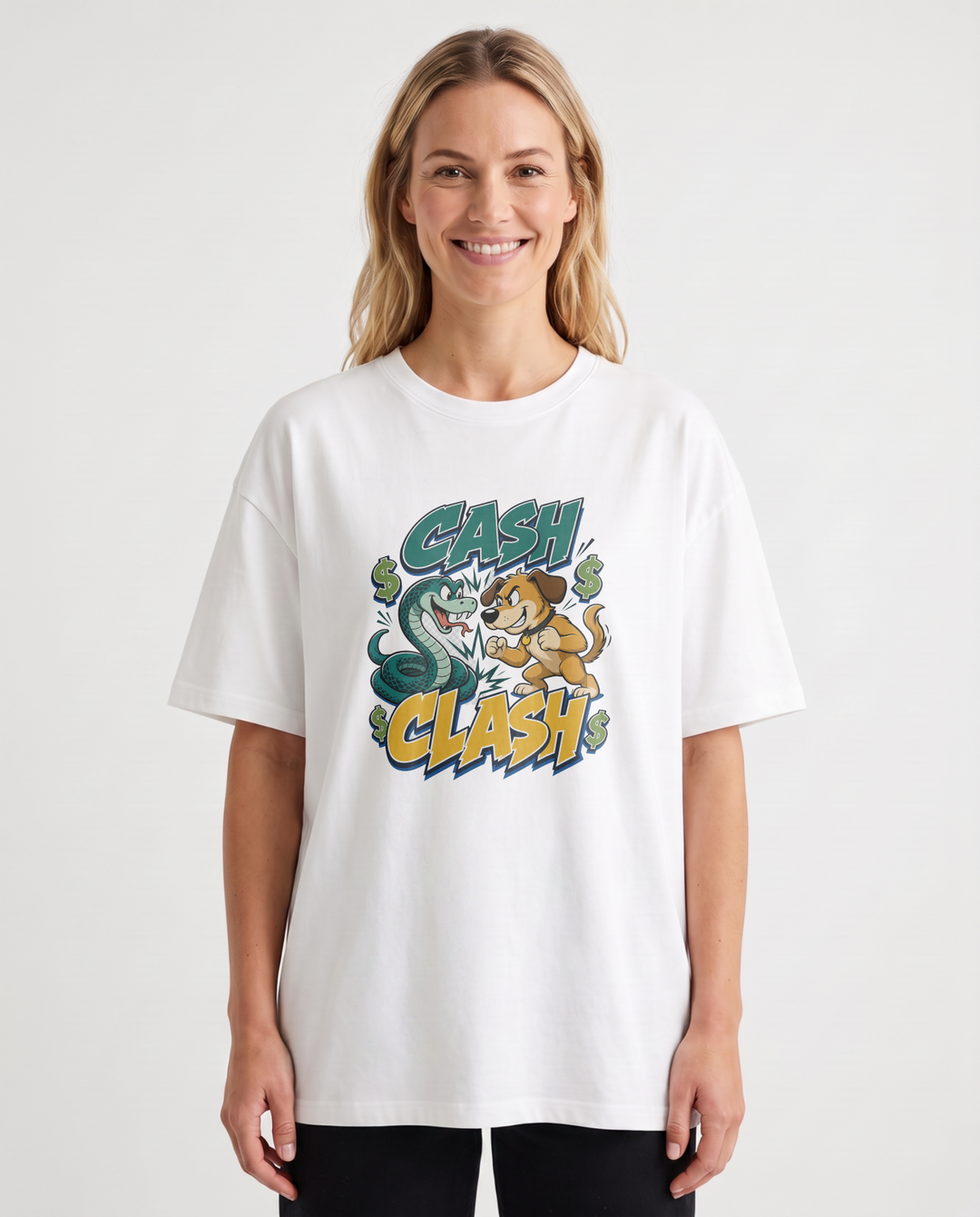Cash Clash White T-Shirt mockup 1