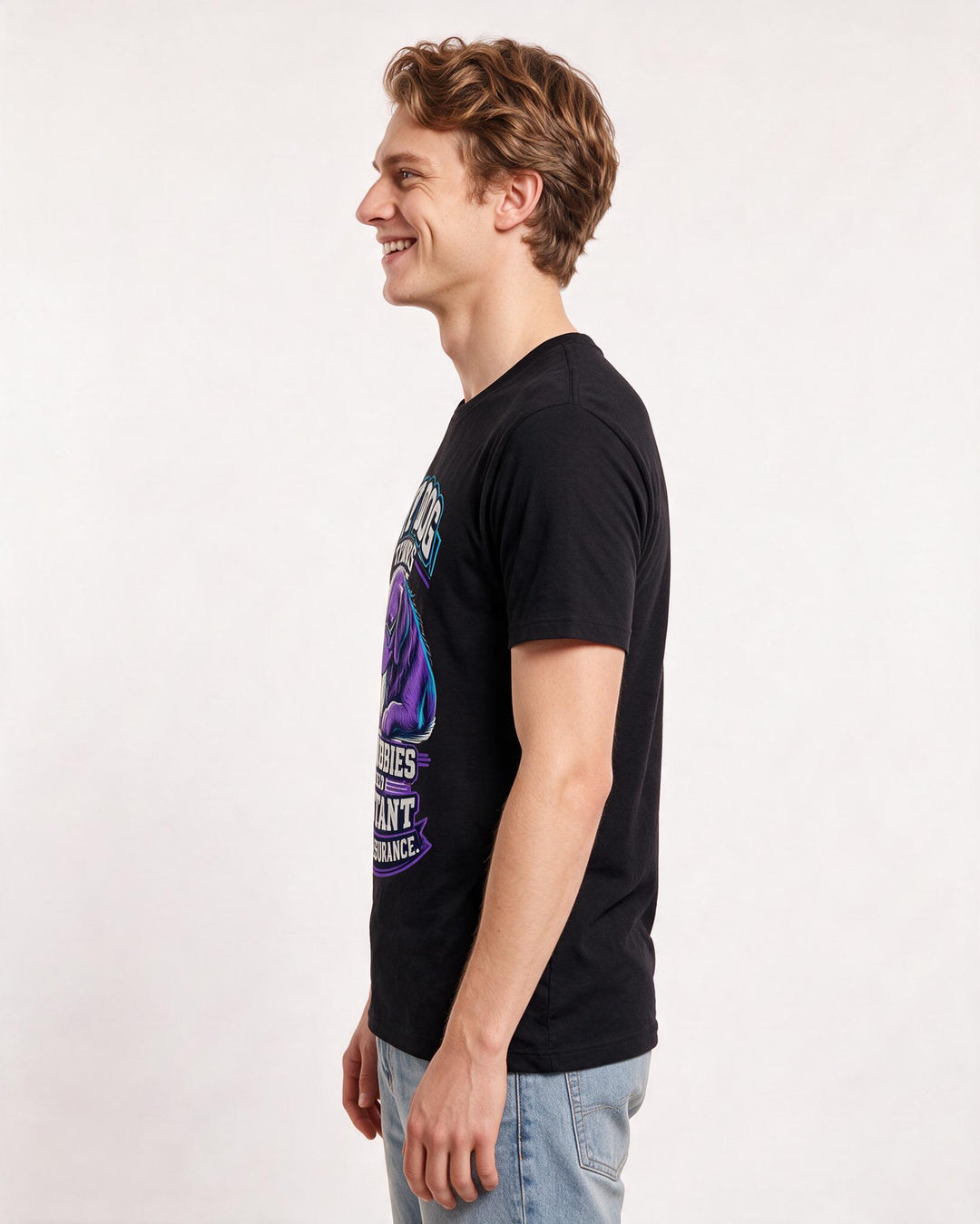 Funny Cat Lover Men's Black T-Shirt – My dog thinks my hobbies need constant quality assurance. product image 2