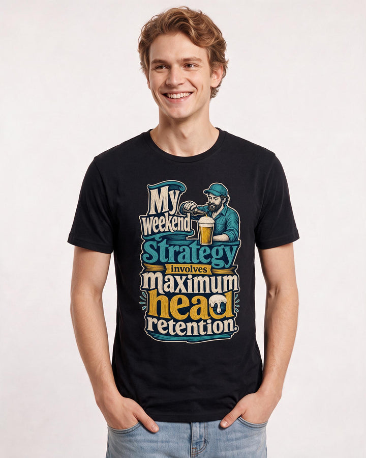 Beer Men's Black T-Shirt – My weekend strategy involves maximum head retention. product image 3