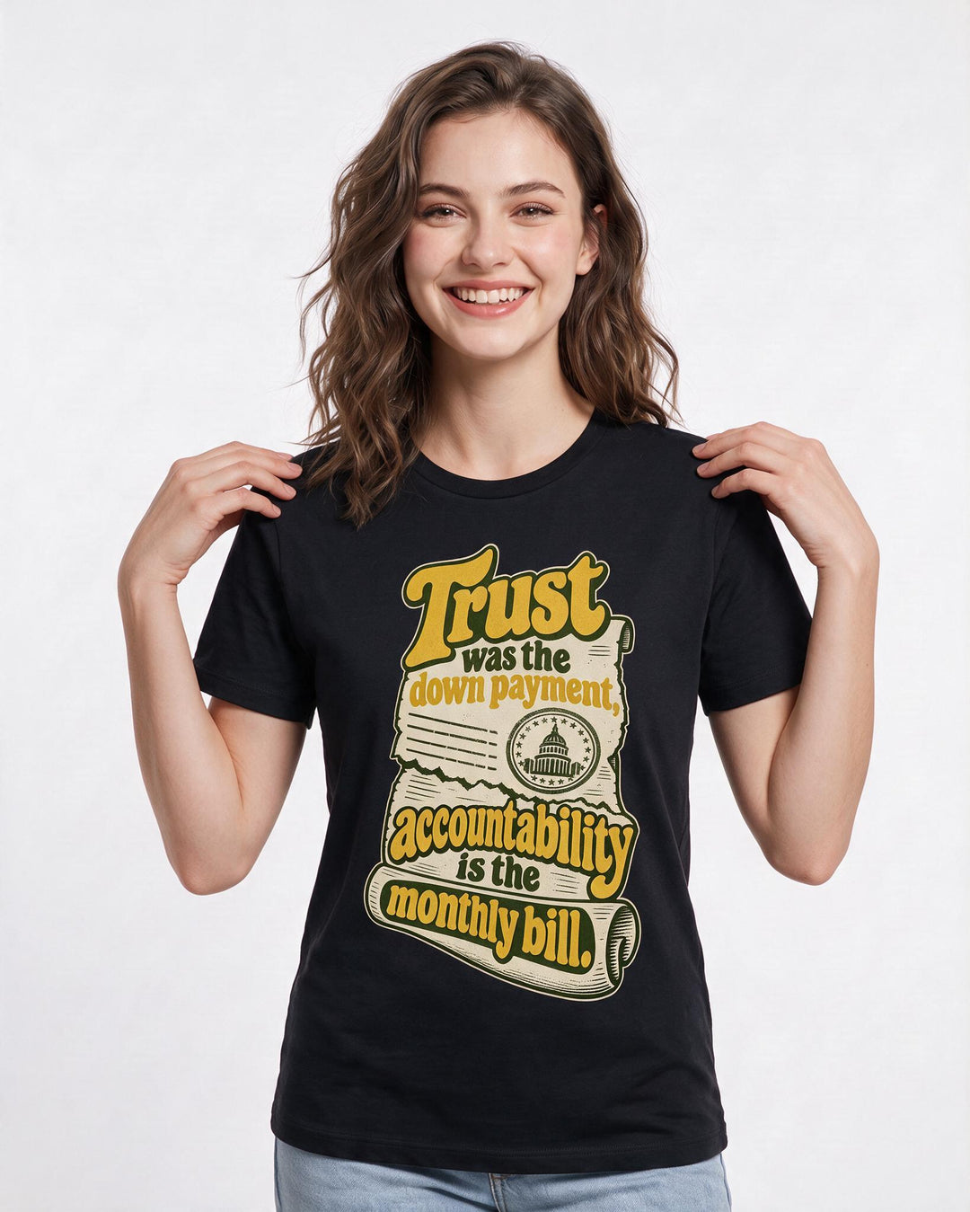 Political Statement Black T-Shirt for Women – Everyday Expression Graphic Tee product image 1