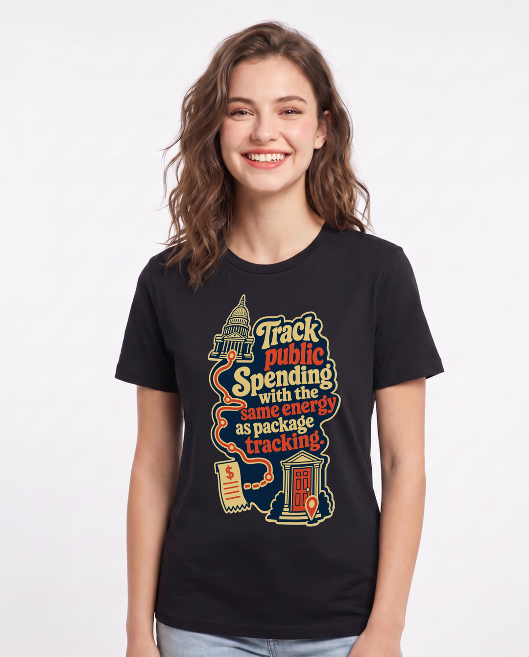 Political Statement Women's Black T-Shirt – Track public spending with the same energy as package tracking. product image 1