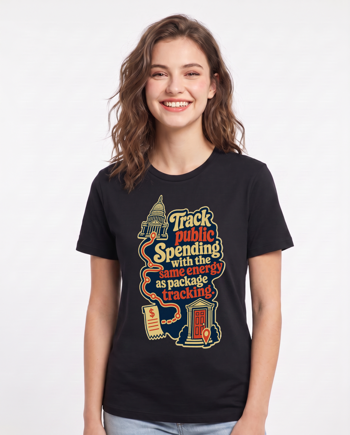 Political Statement Women's Black T-Shirt – Track public spending with the same energy as package tracking. product image 1