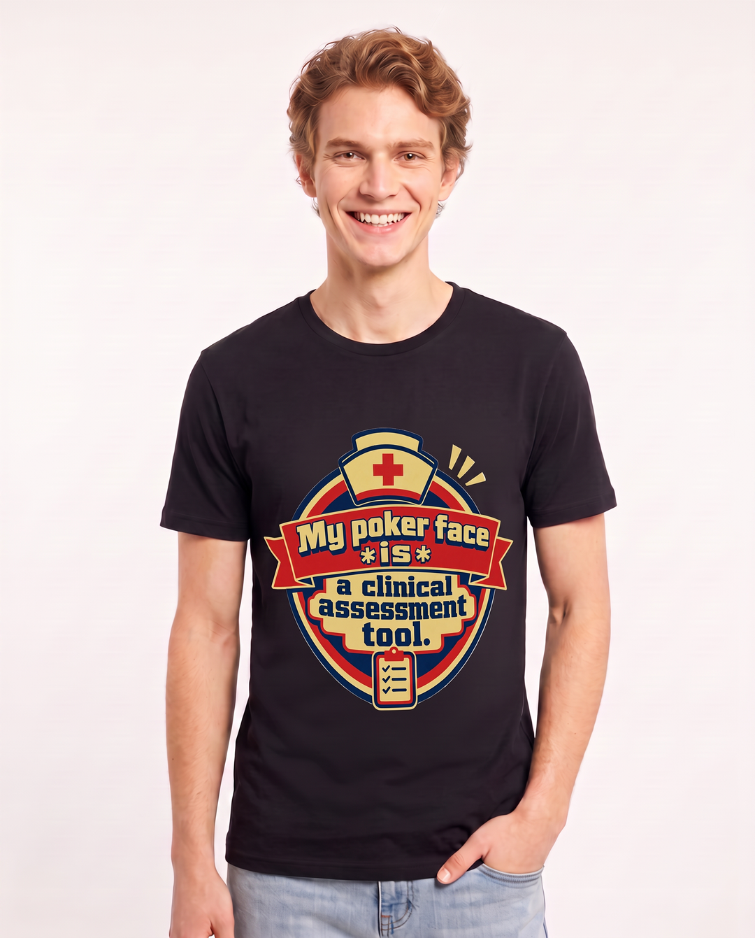 Nurse Gift Men's Black T-Shirt - My poker face *is* a clinical product image 3