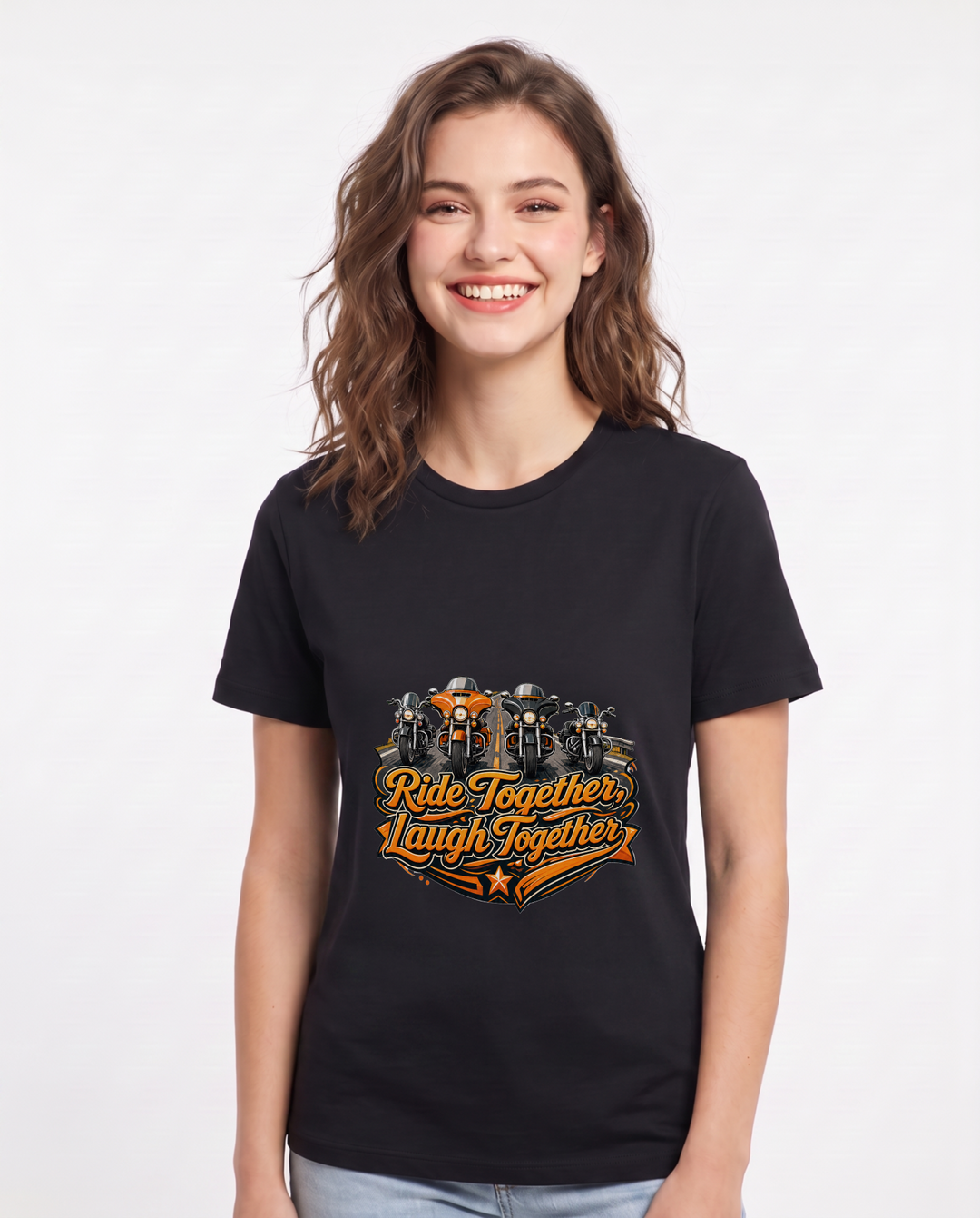 Ride Together, Laugh Together Women's Black T-Shirt product image 2